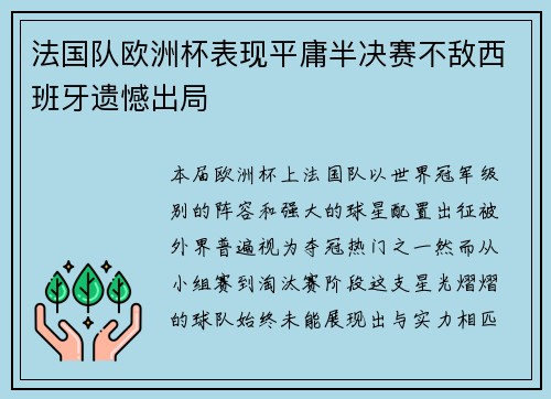 法国队欧洲杯表现平庸半决赛不敌西班牙遗憾出局