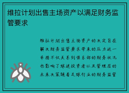 维拉计划出售主场资产以满足财务监管要求