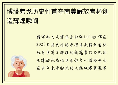 博塔弗戈历史性首夺南美解放者杯创造辉煌瞬间